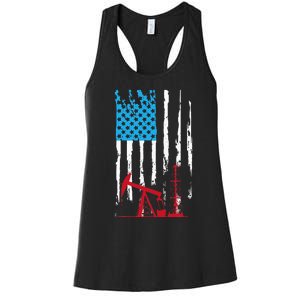 Patriotic Oilfield Worker Oilman Oil Rig Drilling US Flag Women's Racerback Tank