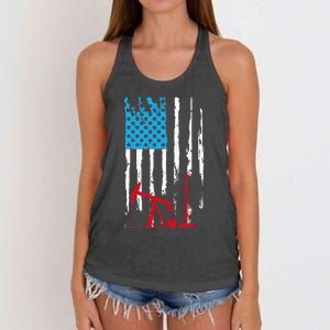 Patriotic Oilfield Worker Oilman Oil Rig Drilling US Flag Women's Knotted Racerback Tank