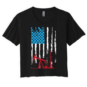 Patriotic Oilfield Worker Oilman Oil Rig Drilling US Flag Women's Crop Top Tee