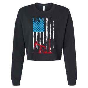 Patriotic Oilfield Worker Oilman Oil Rig Drilling US Flag Cropped Pullover Crew