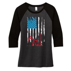 Patriotic Oilfield Worker Oilman Oil Rig Drilling US Flag Women's Tri-Blend 3/4-Sleeve Raglan Shirt