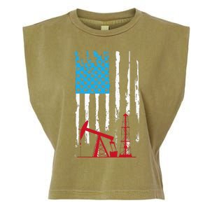 Patriotic Oilfield Worker Oilman Oil Rig Drilling US Flag Garment-Dyed Women's Muscle Tee