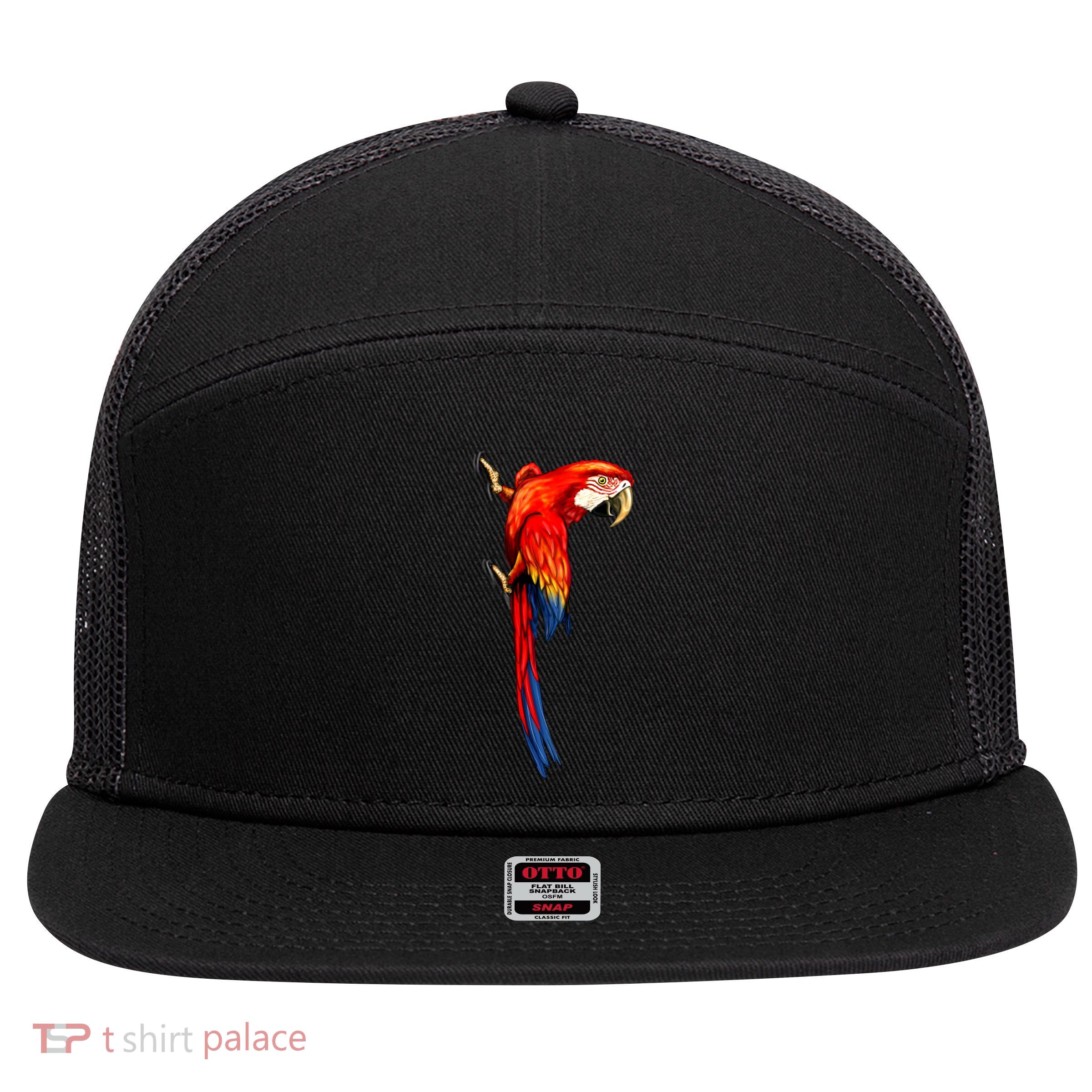 Parrot On Wall 7 Panel Mesh Trucker Snapback Hat