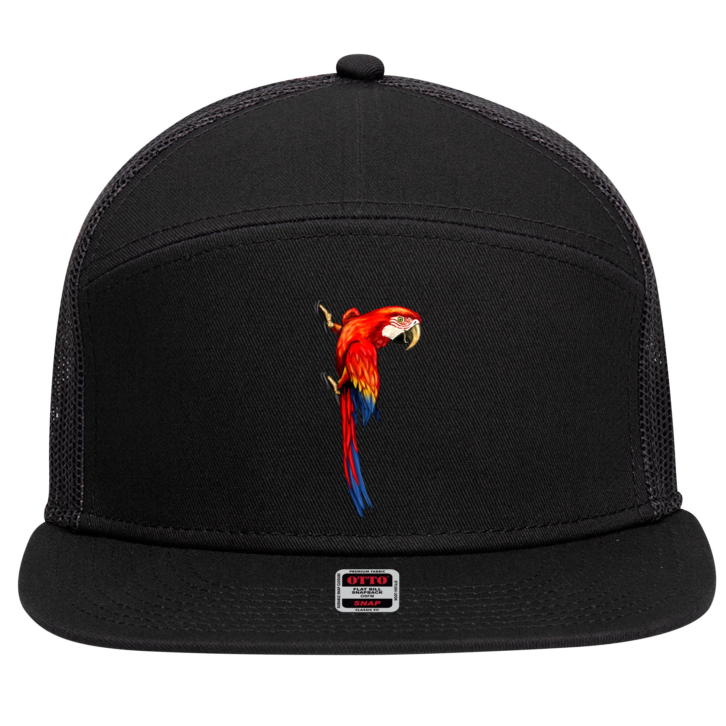 Parrot On Wall 7 Panel Mesh Trucker Snapback Hat