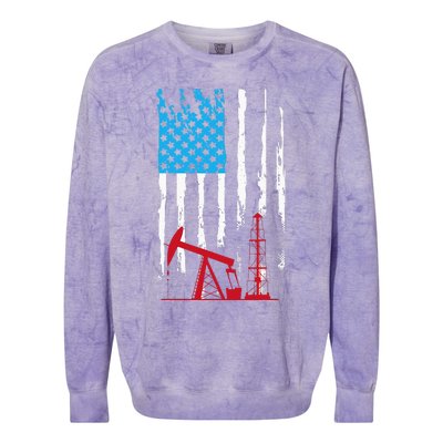 Patriotic Oilfield Worker Oilman Oil Rig Drilling US Flag Colorblast Crewneck Sweatshirt