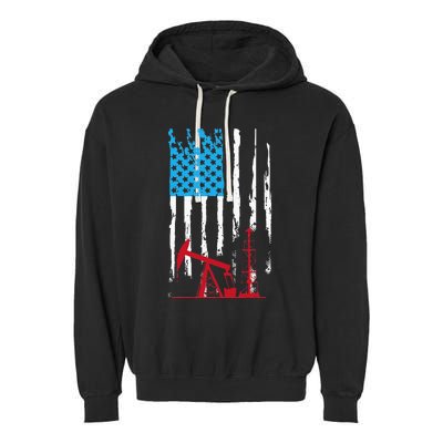 Patriotic Oilfield Worker Oilman Oil Rig Drilling US Flag Garment-Dyed Fleece Hoodie