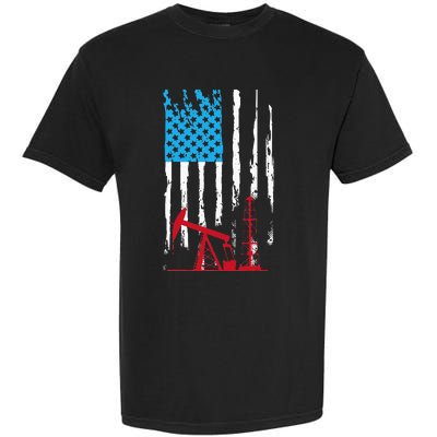 Patriotic Oilfield Worker Oilman Oil Rig Drilling US Flag Garment-Dyed Heavyweight T-Shirt