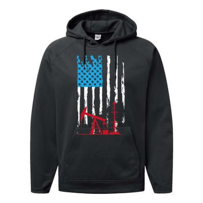 Patriotic Oilfield Worker Oilman Oil Rig Drilling US Flag Performance Fleece Hoodie