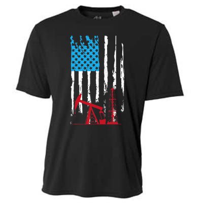 Patriotic Oilfield Worker Oilman Oil Rig Drilling US Flag Cooling Performance Crew T-Shirt