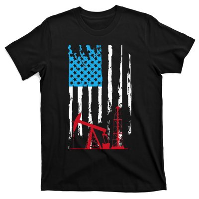 Patriotic Oilfield Worker Oilman Oil Rig Drilling US Flag T-Shirt