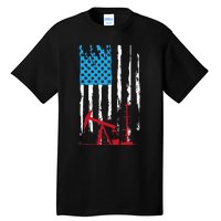 Patriotic Oilfield Worker Oilman Oil Rig Drilling US Flag Tall T-Shirt