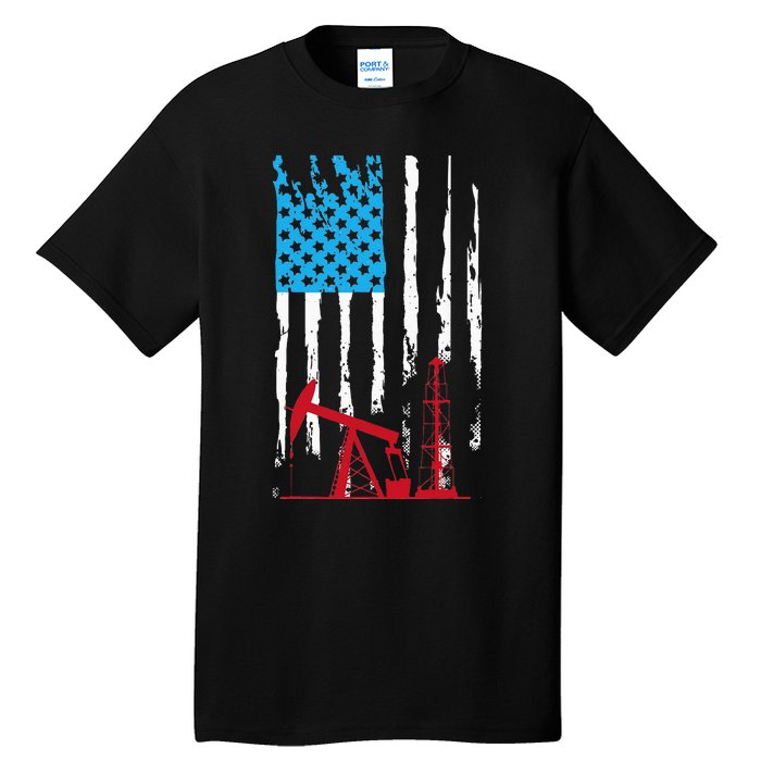 Patriotic Oilfield Worker Oilman Oil Rig Drilling US Flag Tall T-Shirt