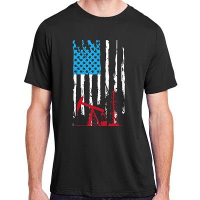 Patriotic Oilfield Worker Oilman Oil Rig Drilling US Flag Adult ChromaSoft Performance T-Shirt