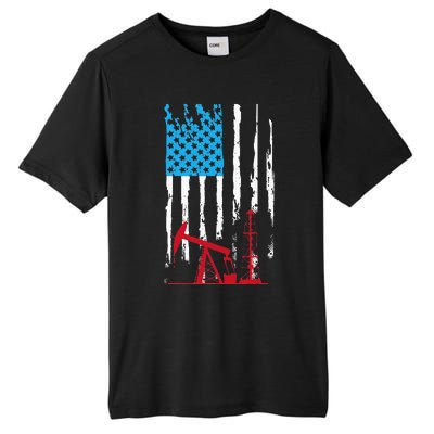 Patriotic Oilfield Worker Oilman Oil Rig Drilling US Flag Tall Fusion ChromaSoft Performance T-Shirt