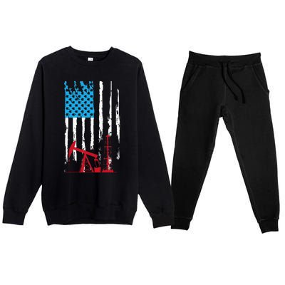 Patriotic Oilfield Worker Oilman Oil Rig Drilling US Flag Premium Crewneck Sweatsuit Set