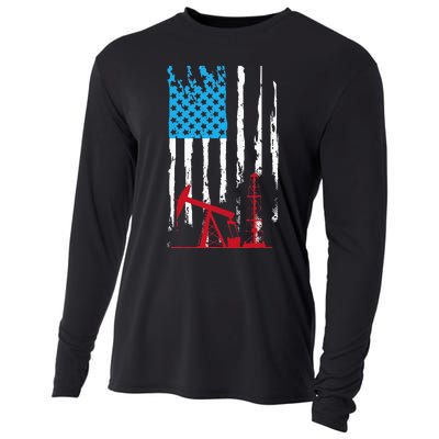 Patriotic Oilfield Worker Oilman Oil Rig Drilling US Flag Cooling Performance Long Sleeve Crew