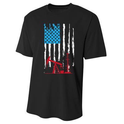 Patriotic Oilfield Worker Oilman Oil Rig Drilling US Flag Performance Sprint T-Shirt