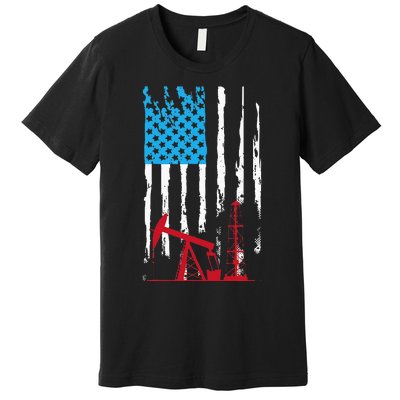 Patriotic Oilfield Worker Oilman Oil Rig Drilling US Flag Premium T-Shirt