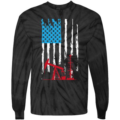 Patriotic Oilfield Worker Oilman Oil Rig Drilling US Flag Tie-Dye Long Sleeve Shirt