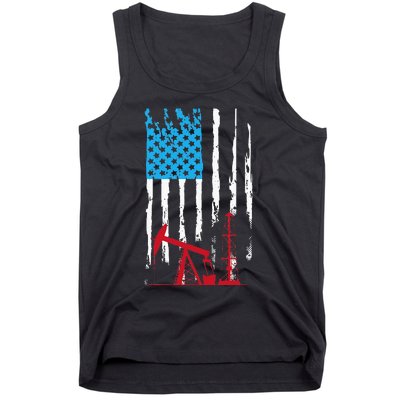 Patriotic Oilfield Worker Oilman Oil Rig Drilling US Flag Tank Top