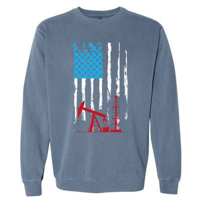 Patriotic Oilfield Worker Oilman Oil Rig Drilling US Flag Garment-Dyed Sweatshirt