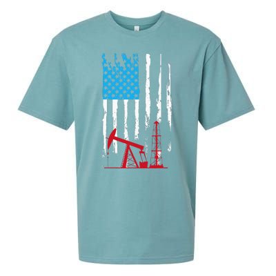 Patriotic Oilfield Worker Oilman Oil Rig Drilling US Flag Sueded Cloud Jersey T-Shirt