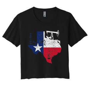 Patriotic Oilfield Worker Oilman Oil Rig Drilling Texas Women's Crop Top Tee