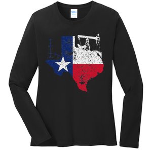 Patriotic Oilfield Worker Oilman Oil Rig Drilling Texas Ladies Long Sleeve Shirt