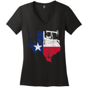 Patriotic Oilfield Worker Oilman Oil Rig Drilling Texas Women's V-Neck T-Shirt