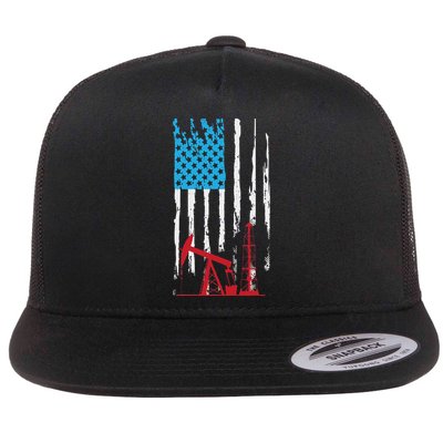 Patriotic Oilfield Worker Oilman Oil Rig Drilling Us Flag Flat Bill Trucker Hat