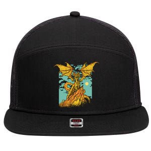 Powerful Dragon Creature 7 Panel Mesh Trucker Snapback Hat