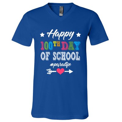 Para Paraprofessional 100th Day Of School 100 Days Smarter Cute Gift V-Neck T-Shirt