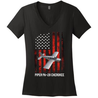 Piper Pa 28 Cherokee Plane Piper Pa 28 140 Flight Training Women's V-Neck T-Shirt