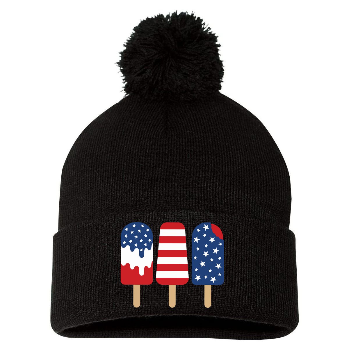 Patriotic Popsicle 4th Of July Family Pom Pom 12in Knit Beanie
