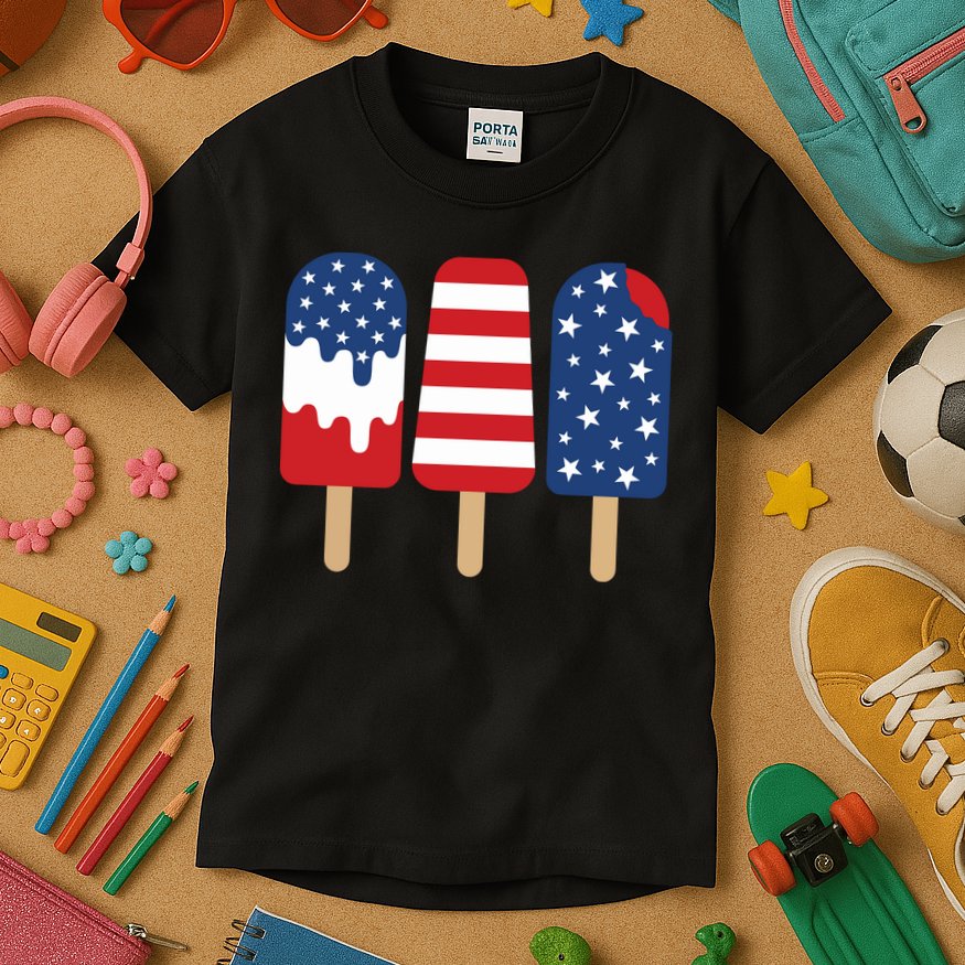 Patriotic Popsicle 4th Of July Family Kids T-Shirt