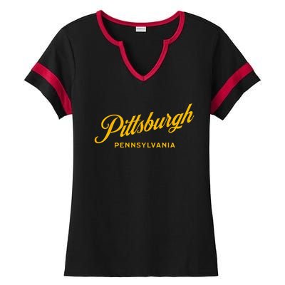 Pittsburgh Pennsylvania 412 Home Steel City Vintage Ladies Halftime Notch Neck Tee