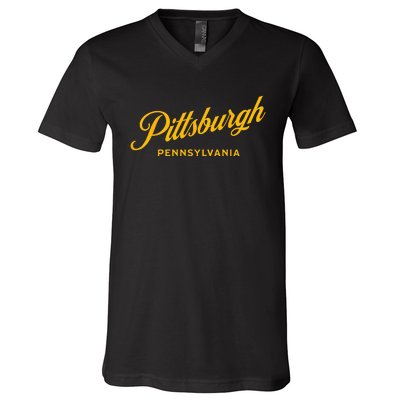 Pittsburgh Pennsylvania 412 Home Steel City Vintage V-Neck T-Shirt