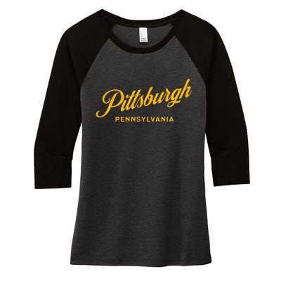 Pittsburgh Pennsylvania 412 Home Steel City Vintage Women's Tri-Blend 3/4-Sleeve Raglan Shirt