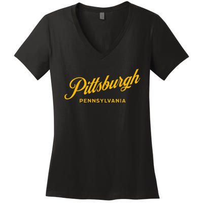 Pittsburgh Pennsylvania 412 Home Steel City Vintage Women's V-Neck T-Shirt