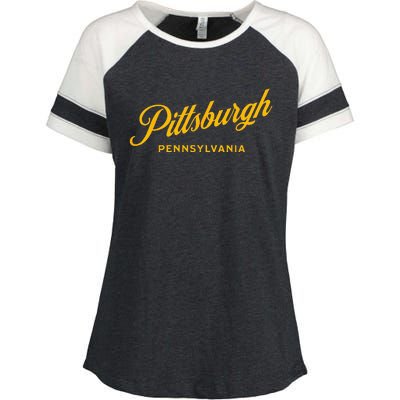 Pittsburgh Pennsylvania 412 Home Steel City Vintage Enza Ladies Jersey Colorblock Tee