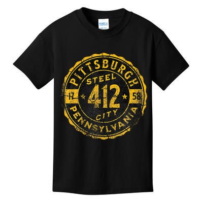 Pittsburgh Pennsylvania 412 Steel City Home Vintage Kids T-Shirt
