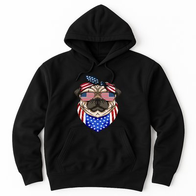 Patriotic Pug 4th Of July Cute Dog American Flag Sunglasses Hoodie