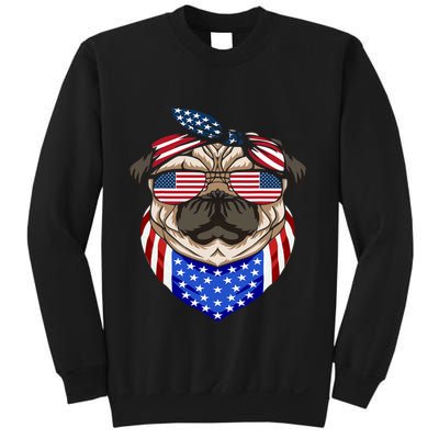 Patriotic Pug 4th Of July Cute Dog American Flag Sunglasses Sweatshirt