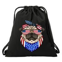 Patriotic Pug 4th Of July Cute Dog American Flag Sunglasses Drawstring Bag