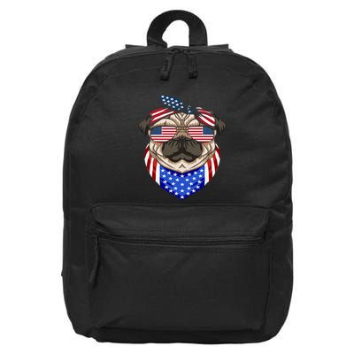 Patriotic Pug 4th Of July Cute Dog American Flag Sunglasses 16 in Basic Backpack