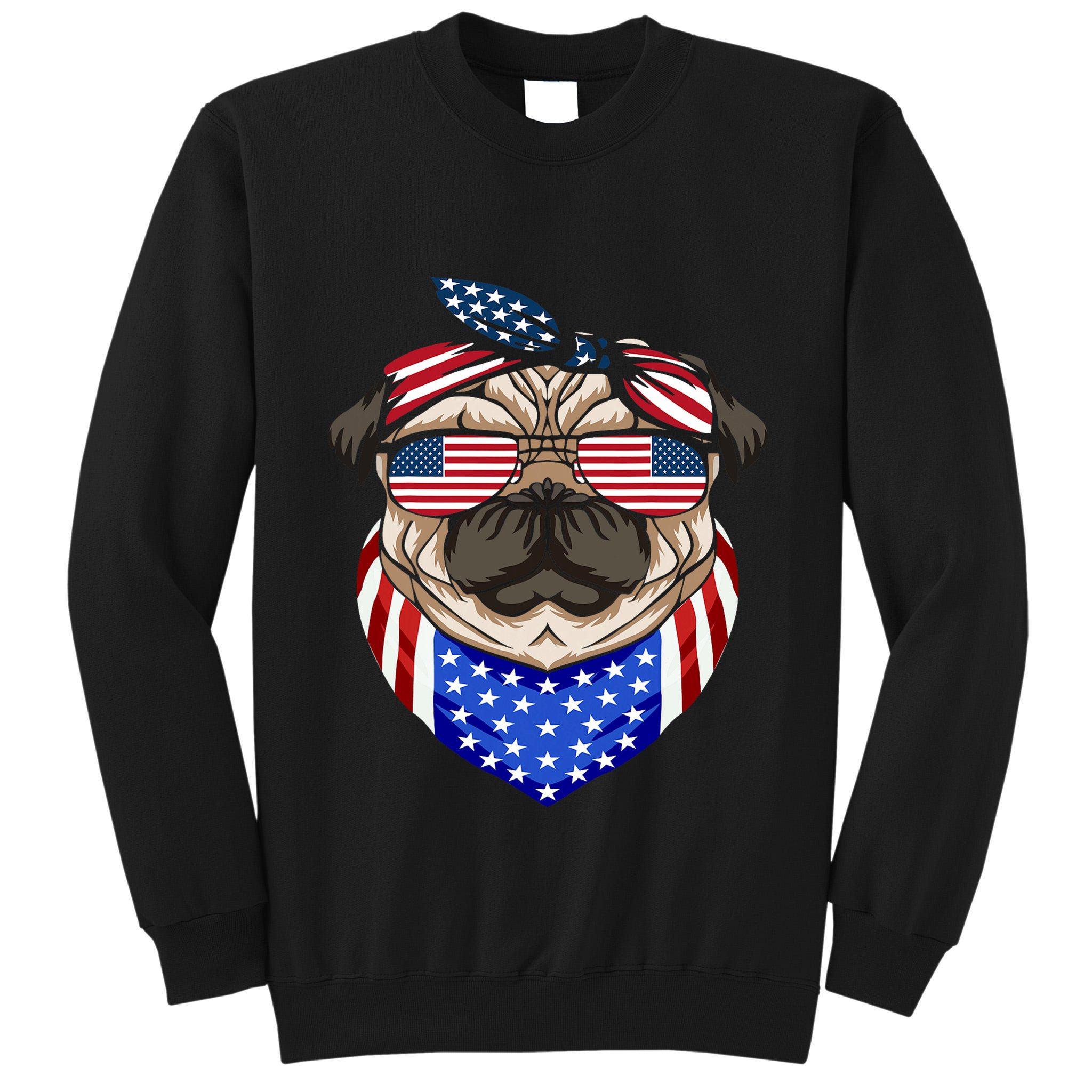 Patriotic Pug 4th Of July Cute Dog American Flag Sunglasses Tall Sweatshirt
