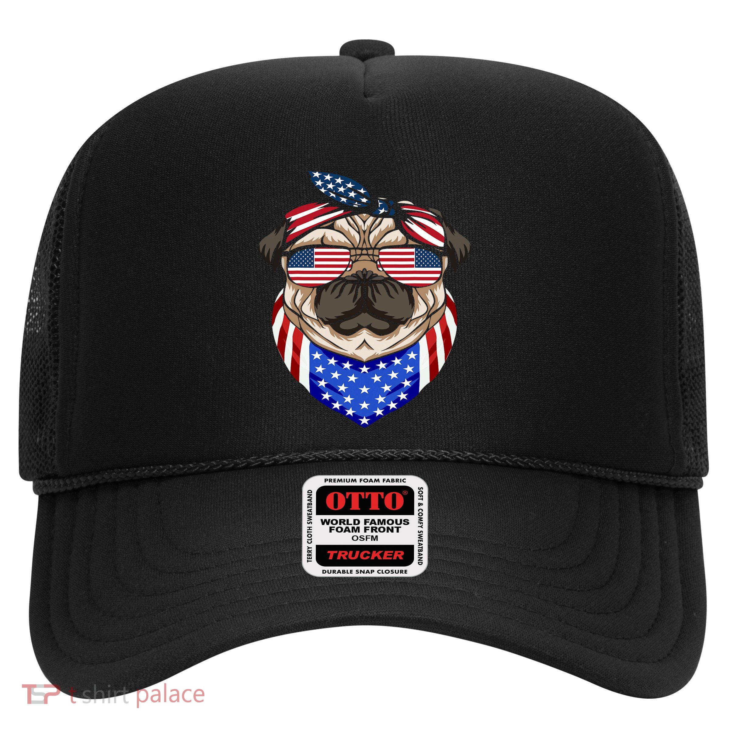 Patriotic Pug 4th Of July Cute Dog American Flag Sunglasses Trucker Hat