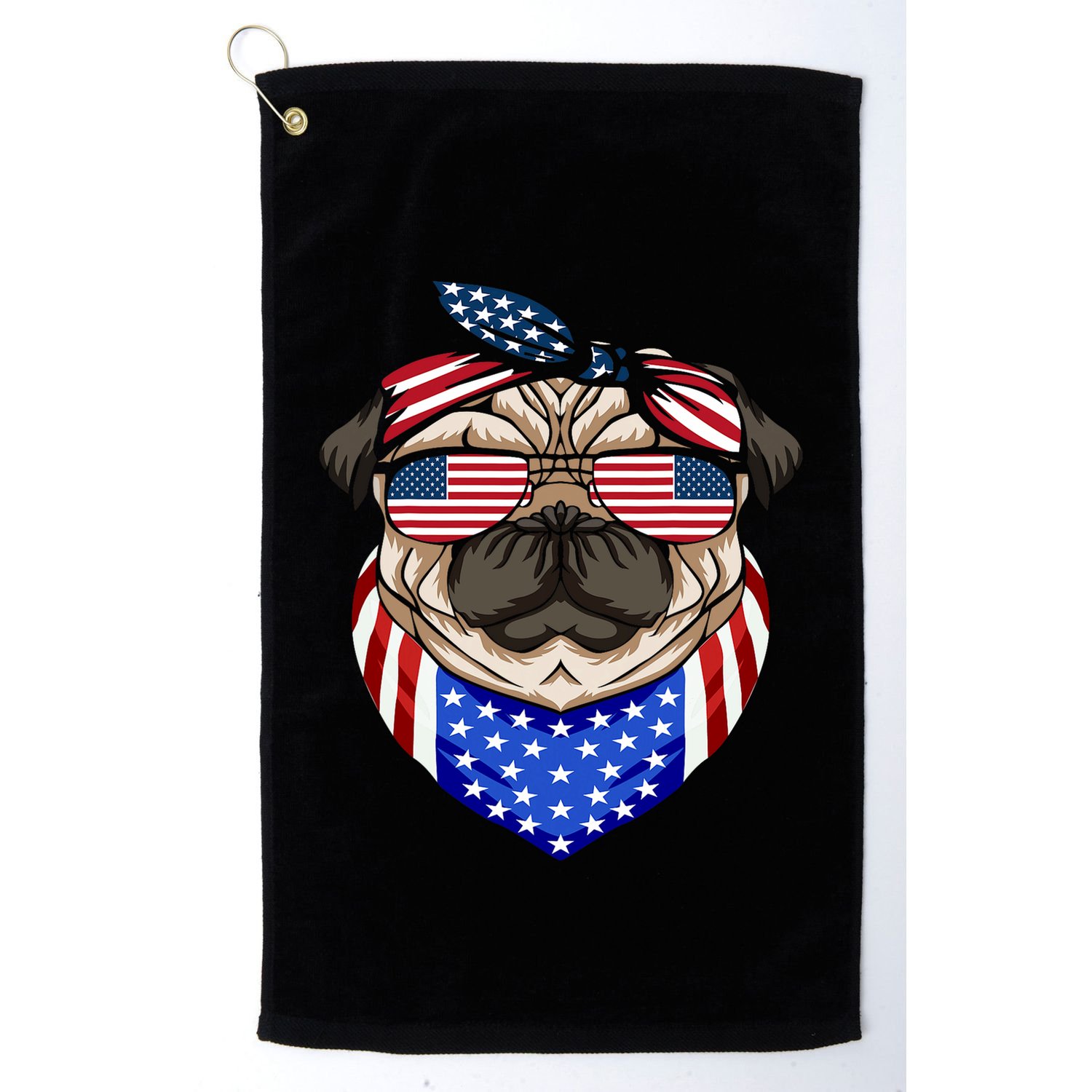 Patriotic Pug 4th Of July Cute Dog American Flag Sunglasses Golf Towel