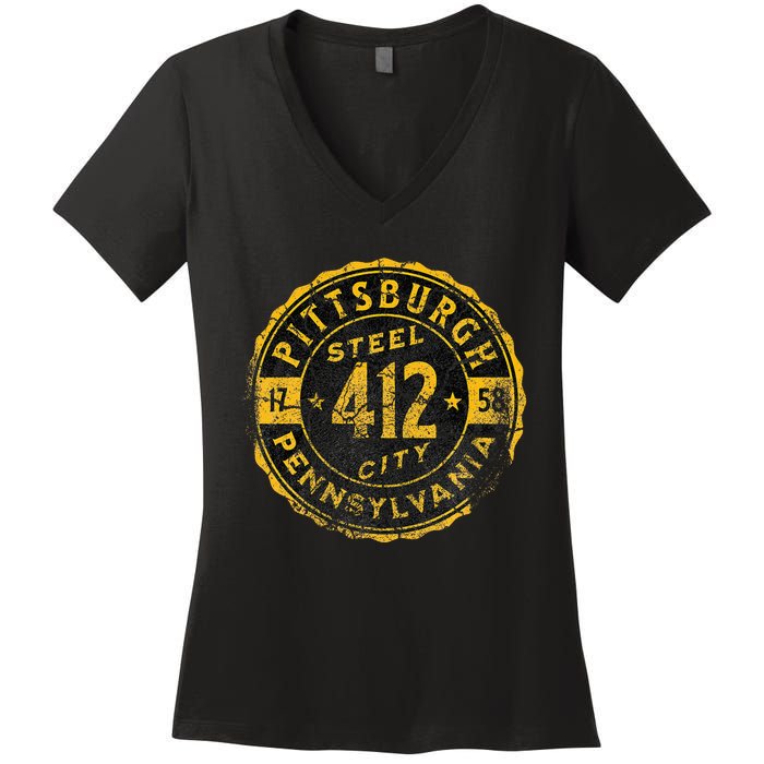 Pittsburgh Pennsylvania 412 Steel City Home Women's V-Neck T-Shirt