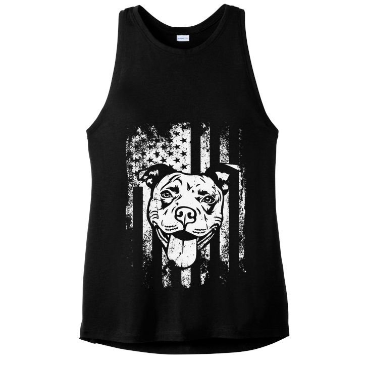 Patriotic Pitbull American Flag Dog Lover Ladies PosiCharge Tri-Blend Wicking Tank